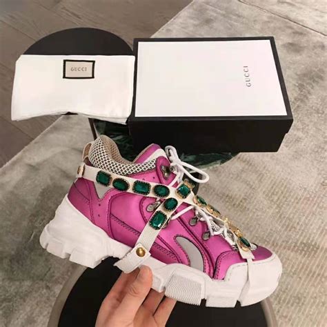 green and pink gucci sneakers|Gucci flashtrek sneakers with crystals.